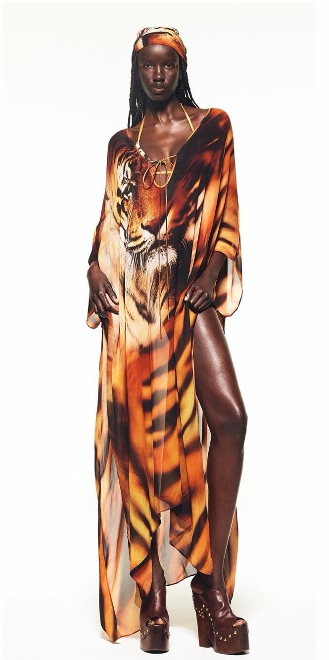 SKIMS X Roberto Cavalli Long Tiger Face Print Kaftan Large AUTHENTIC NEW